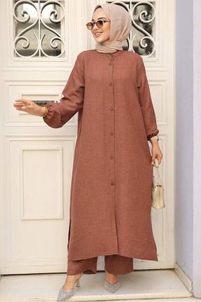 ست بالاتنه و پائین تنه حجاب بژ زنانه رگولار Neva Style - کد 834057718