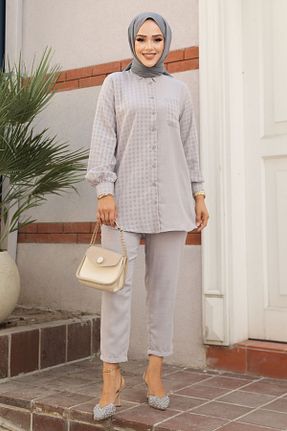 ست بالاتنه و پائین تنه حجاب طوسی زنانه رگولار Neva Style - کد 847383527