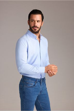 پیراهن آبی مردانه اسلیم فیت Kiğılı - کد 864196441