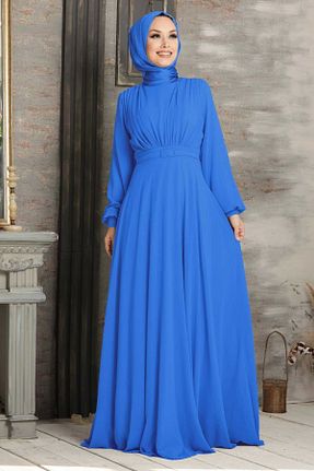 لباس مجلسی حجاب سرمه ای زنانه یقه ایستاده Neva Style - کد 134492915