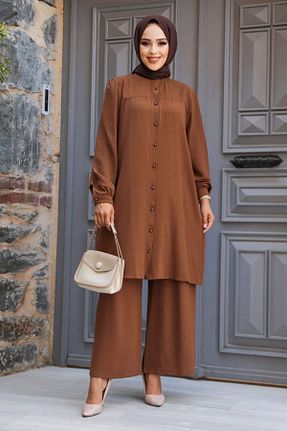 ست بالاتنه و پائین تنه حجاب قهوه ای زنانه رگولار Neva Style - کد 847383519