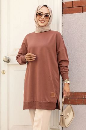 تونیک حجاب قهوه ای زنانه پنبه ای Neva Style - کد 849399048