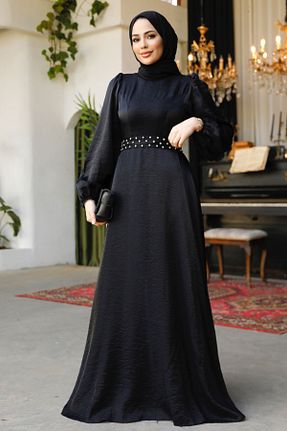 لباس مجلسی حجاب مشکی زنانه یقه ایستاده Neva Style - کد 814765584