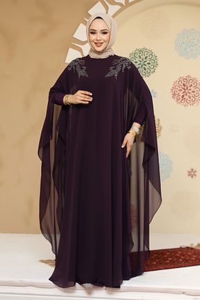 لباس مجلسی حجاب بنفش زنانه یقه دوچرخه Neva Style - کد 904919663