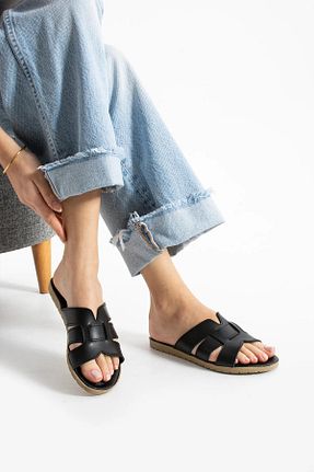 دمپائی مشکی زنانه چرم مصنوعی FootFrenzy - کد 926515107