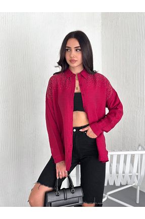 پیراهن زرشکی زنانه اورسایز BYKUZEYARAS - کد 926515376
