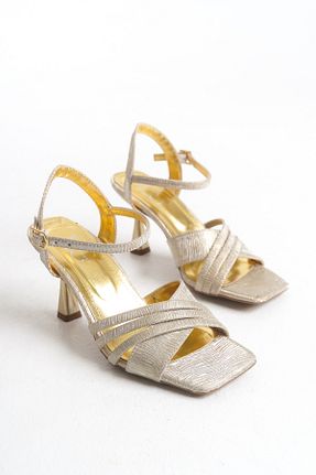کفش پاشنه بلند کلاسیک طلائی زنانه چرم مصنوعی Liza Shoes - کد 926516973
