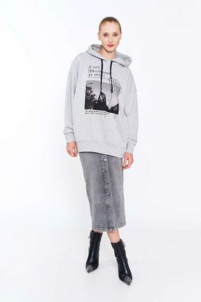 سوئیشرت طوسی زنانه چاپی EUROFASHION - کد 926524382