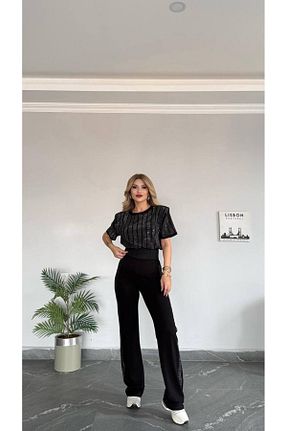 ست بالاتنه و پائین تنه مشکی زنانه بافتنی Bella Belluci - کد 926528743