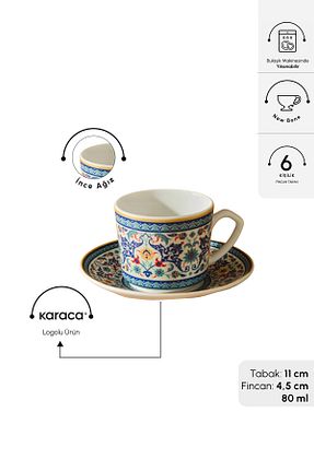 فنجان قهوه آبی 6 نفره Karaca - کد 665616020