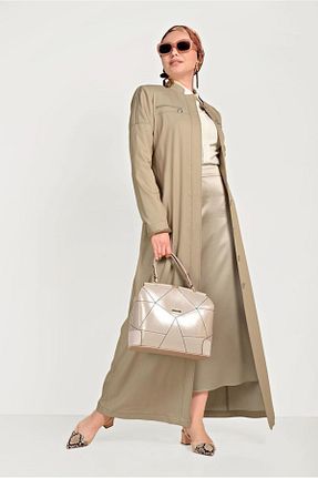 مانتو بلند حجاب بژ زنانه مخلوط ویسکون Alvina - کد 867939400