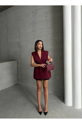جلیقه زرشکی زنانه اورسایز VESS MODA - کد 924756936