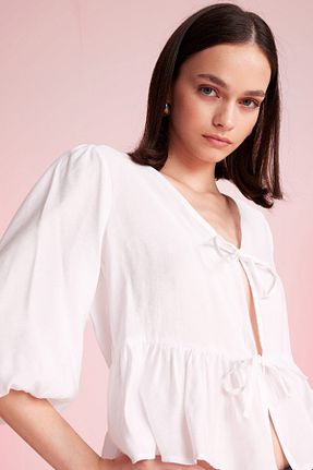بلوز سفید زنانه ساده Defacto - کد 841389374