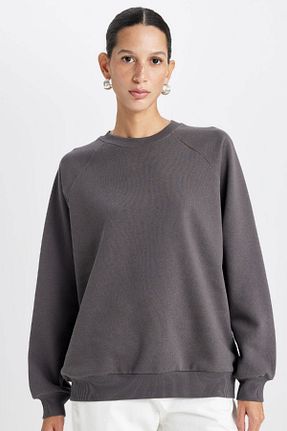 سوئیشرت طوسی زنانه ساده Defacto - کد 860035583