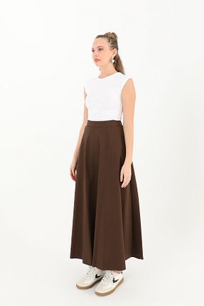 دامن قهوه ای زنانه کتان LONCA - کد 924797391