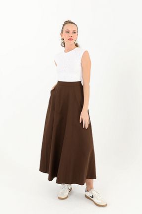 دامن قهوه ای زنانه کتان LONCA - کد 924797391