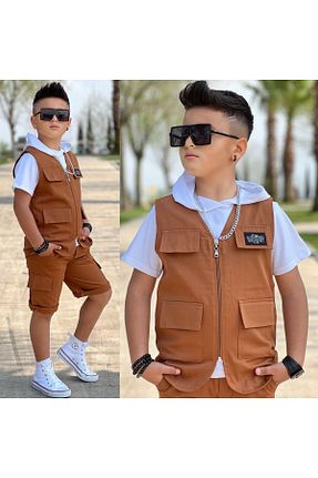 ست بالاتنه و پائین تنه قهوه ای بچه گانه بافتنی PeluşÇocuk - کد 925534005