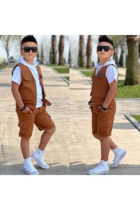 ست بالاتنه و پائین تنه قهوه ای بچه گانه بافتنی PeluşÇocuk - کد 925534005
