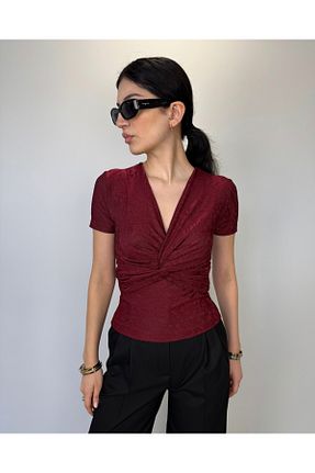 بلوز زرشکی زنانه Etnik DEQ FASHION - کد 923841494