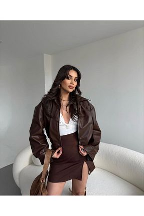 کت قهوه ای زنانه اورسایز MODA - کد 924990029