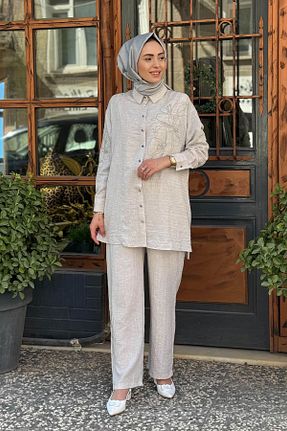 ست بالاتنه و پائین تنه حجاب طوسی زنانه رگولار Moodbasic - کد 925026941