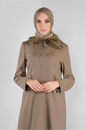 پالتو پشمی حجاب قهوه ای زنانه رگولار Alvina - کد 822902290