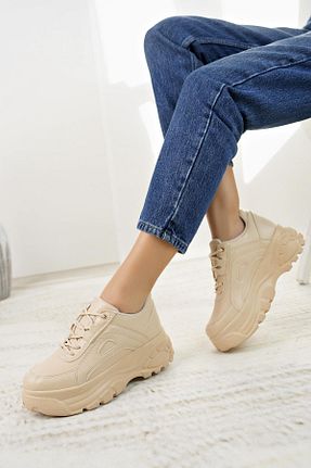 کفش اسنیکر بژ زنانه بند دار Nesil Shoes - کد 870213967