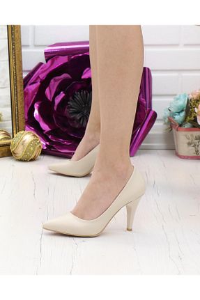 کفش پاشنه بلند کلاسیک بژ زنانه چرم Nesil Shoes - کد 472457283