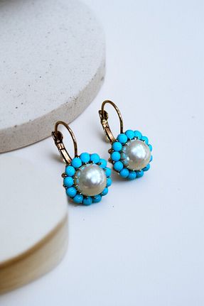 گوشواره جواهر فیروزه ای مروارید FAYRA ACCESSORIES - کد 925077713
