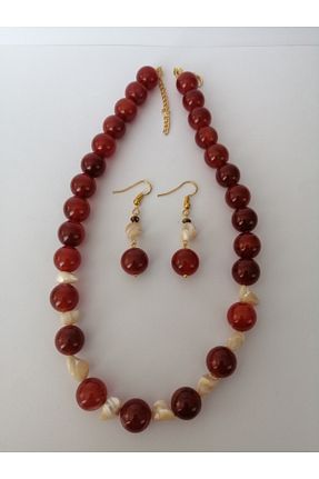 گردنبند جواهر زرشکی زنانه سنگ طبیعی LemaStone - کد 925078954