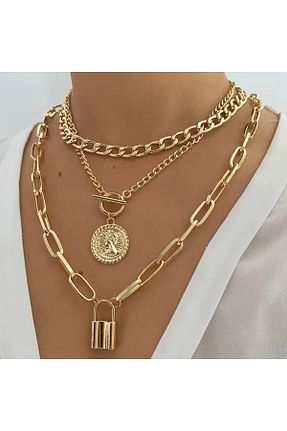 گردنبند استیل ( فولاد ) زرد زنانه استیل (فولاد) stil hatun aksesuar - کد 925140589