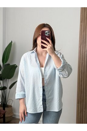 پیراهن آبی زنانه یقه پیراهنی songül özdeş - کد 925143444