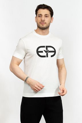 تیشرت سفید مردانه یقه دوچرخه Emporio Armani - کد 814785863
