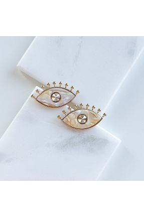 گوشواره جواهر بژ برنجی CHARMLUCKY - کد 830305827