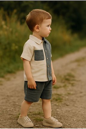 ست بالاتنه و پائین تنه طوسی بچه گانه مخلوط کتان BT Baby - کد 925782964