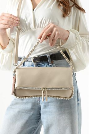 کیف دوشی بژ زنانه چرم مصنوعی FASHION - کد 925387815
