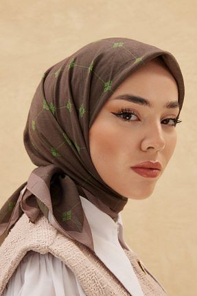 روسری خاکی پلی استر Silk Home - کد 792504556