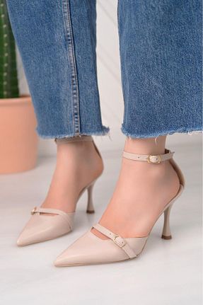 کفش پاشنه بلند کلاسیک بژ زنانه چرم لاکی MYDERİN SHOES - کد 925420231