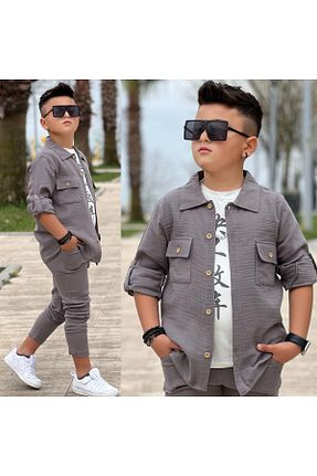 ست بالاتنه و پائین تنه طوسی بچه گانه بافتنی PeluşÇocuk - کد 925821644