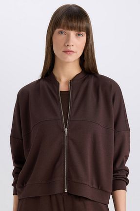 سوئیشرت قهوه ای زنانه ساده Defacto - کد 890368602