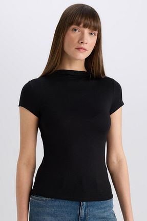 تیشرت مشکی زنانه اسلیم فیت Defacto - کد 890880533