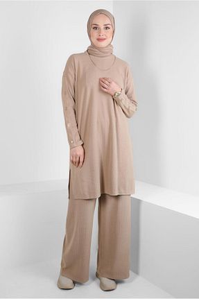 ست بالاتنه و پائین تنه حجاب بژ زنانه رگولار Alvina - کد 790165315