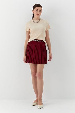 دامن زرشکی زنانه چاپی Shopping Shop - کد 925647468
