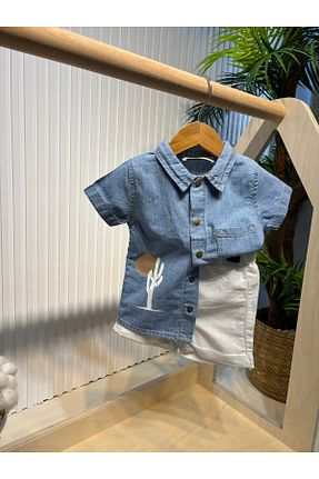 ست نوزادی آبی بچه گانه کتان Canbi Kids - کد 925932344