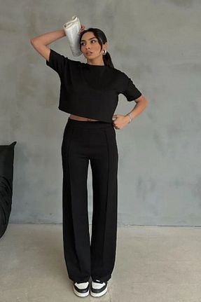 ست بالاتنه و پائین تنه مشکی زنانه بافتنی THIFF GYMWEAR - کد 925698286