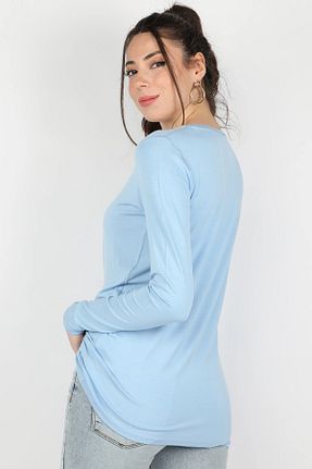 تیشرت آبی زنانه یقه دوچرخه BALİNS - کد 43520581