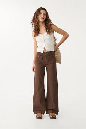 شلوار جین قهوه ای زنانه پاچه ساده Stradivarius - کد 925699540