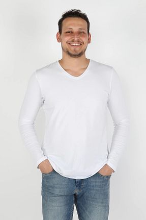 تیشرت سفید مردانه یقه هفت BALİNS - کد 43505702