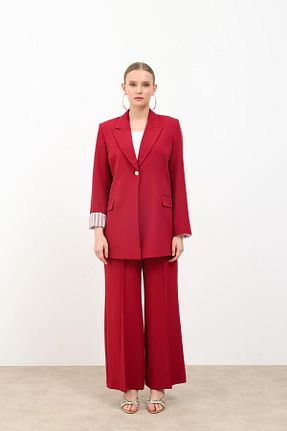 ست بالاتنه و پائین تنه زرشکی زنانه بافتنی MAXMU - کد 925711516