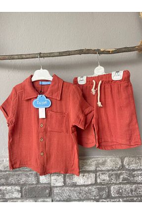 ست بالاتنه و پائین تنه نارنجی بچه گانه بافتنی Linoş Kids - کد 925942477